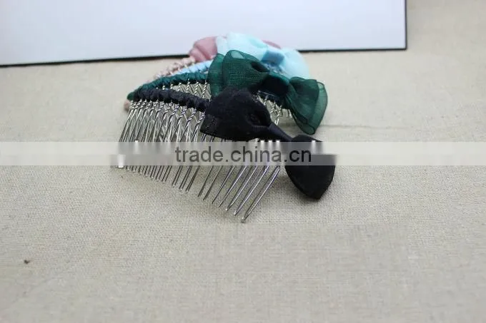 Elegant Girl Cute Bow Tie Metal Hair Comb Wrapped Ribbon Mixed Colors