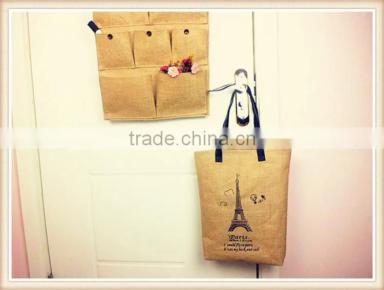 Fashion lady jute shopping bag with PU handle