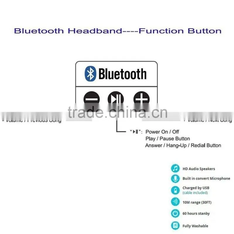 Bluetooth Music Headband, Bluetooth Stereo Headphones sports Headset Headband new design Running Yoga Headband