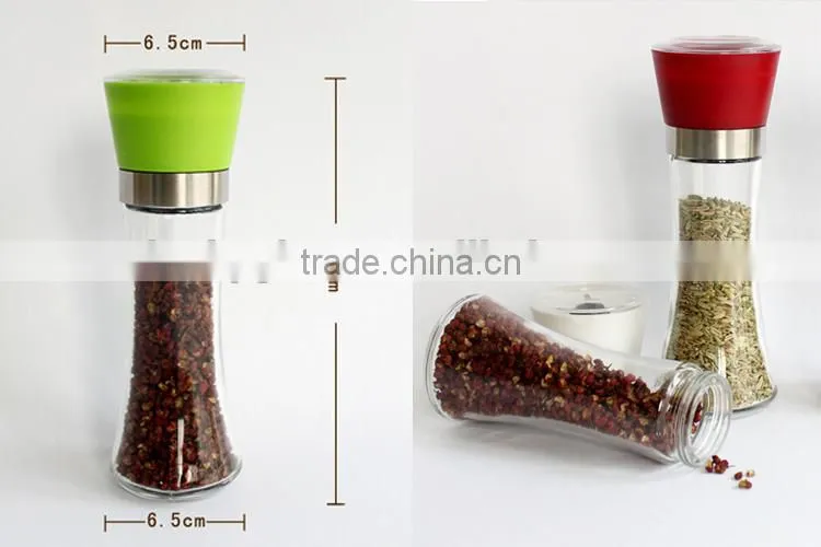 long term glass pepper grinder with colored caps