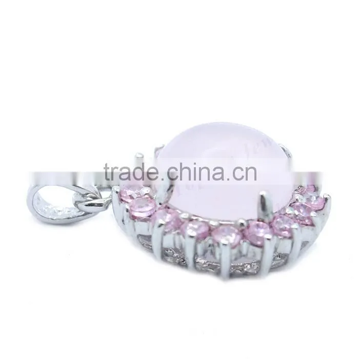 Attractive Newest Style Pendant 925 Sterling Silver Big Pink Stone Pendant