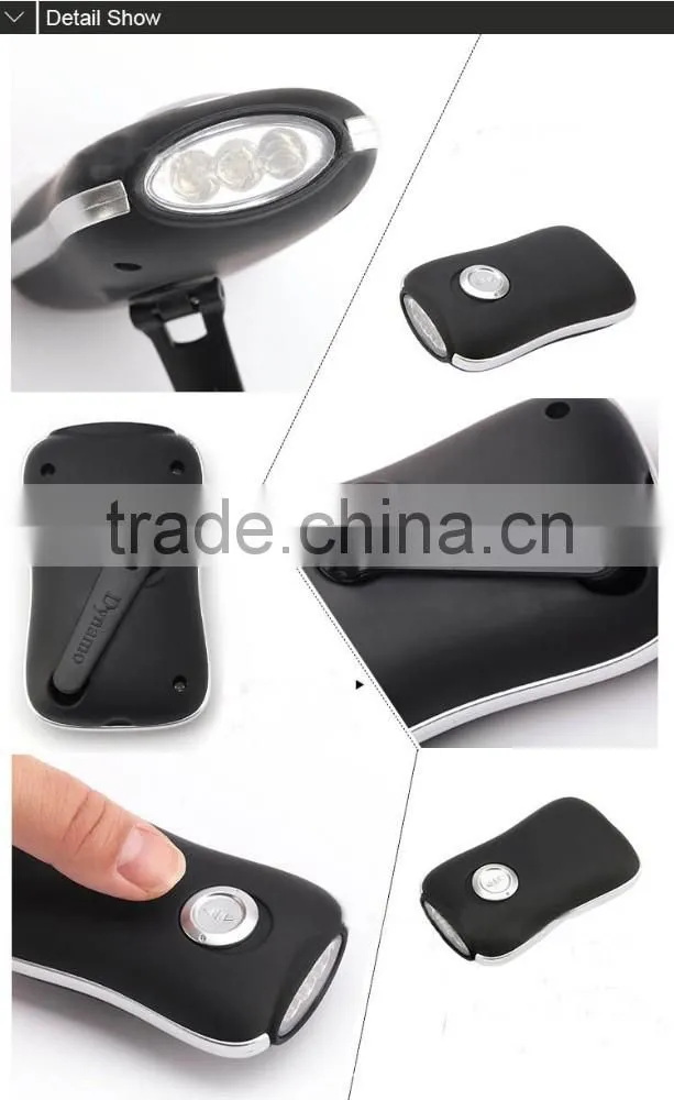 Colorful 3 led hand crank flashlight generator torch light