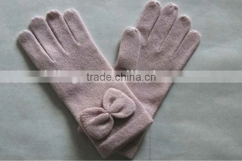 women cashmere knitted gloves with bowknot