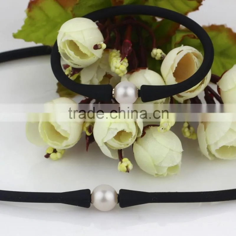 10mm AAA white elestic leather round real culture pearl jewelry set