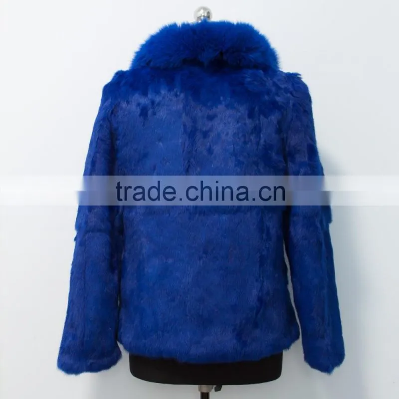 2015 new arrival rabbit fur coat with fox fur collar for women
