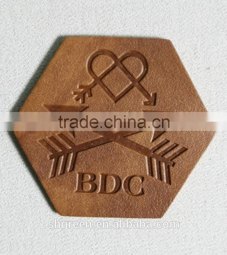 Green laser cut hot press embossed logo leather patch