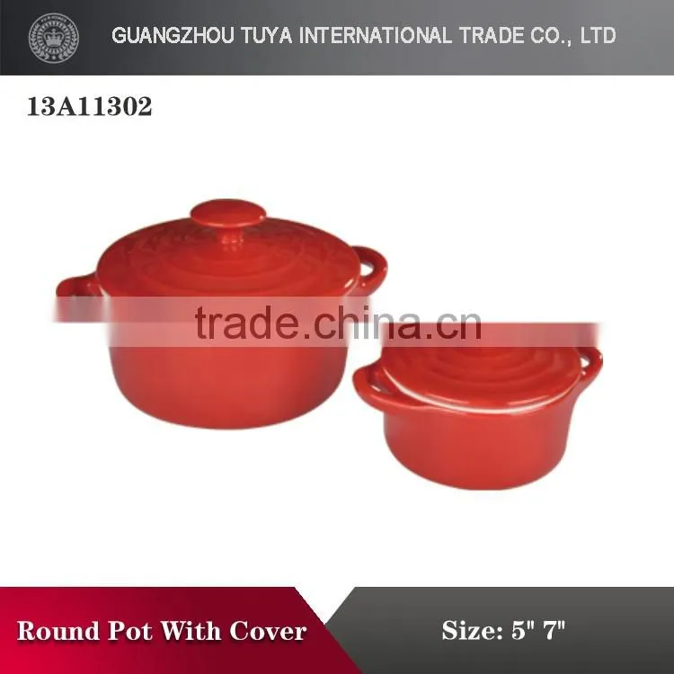Round shape high temperature color glaze ceramic pot with lid