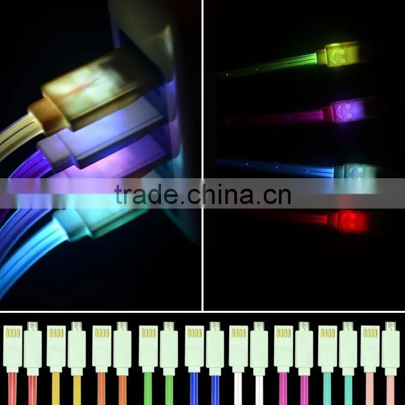 1m LED USB Cable Micro USB Cable With Led Light for iPhone Smile Face USB data charging cable charger lines for iphone 4 4s