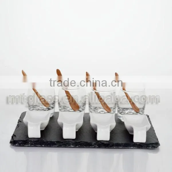 Novel high quality ceramic and glass ice cream serving bowl,long handle dessert spoon