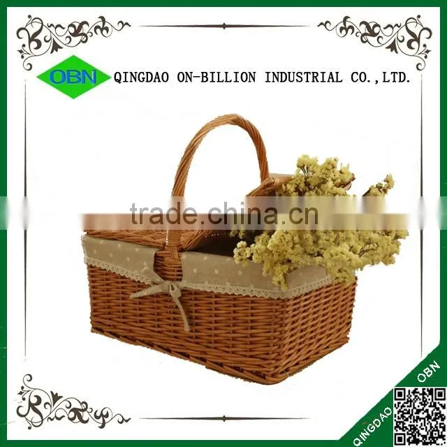 Handicraft natural white wicker picnic basket set for 2 person