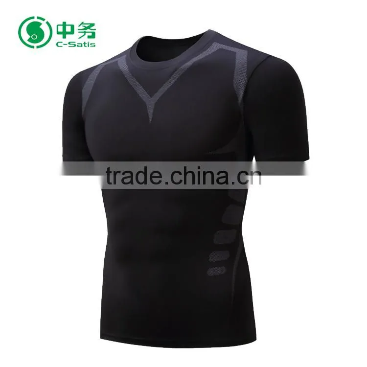 High Quality 100% Polyester Quick Dry Plus Size Mens Black Muscle Fit Gym T Shirt