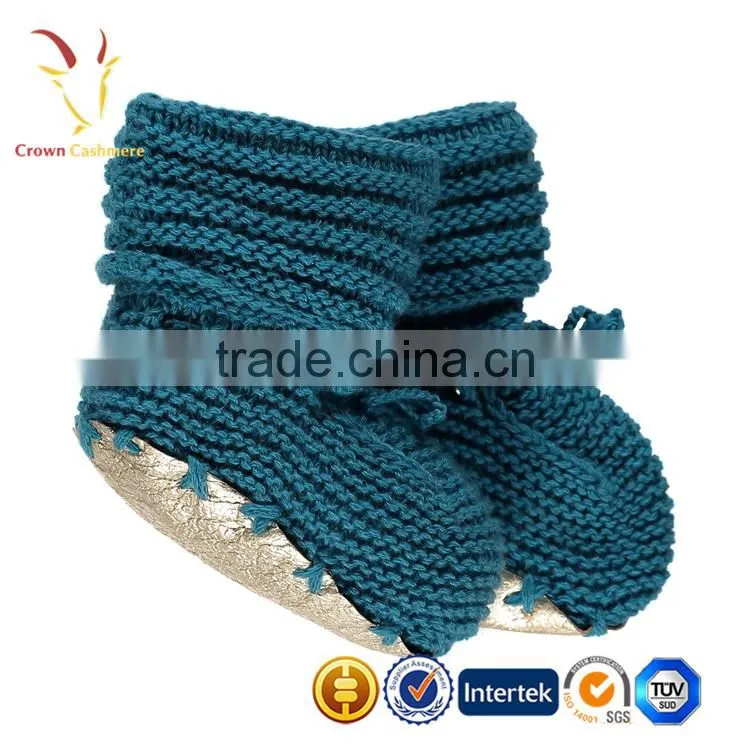 Booties Gold Folded Front Hand Knit Wool Cashmere Booties