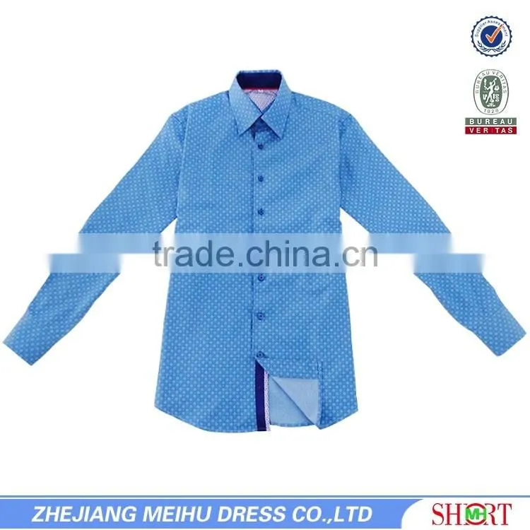 latest cut away collar contrast color dark blue dobby long sleeve shirt