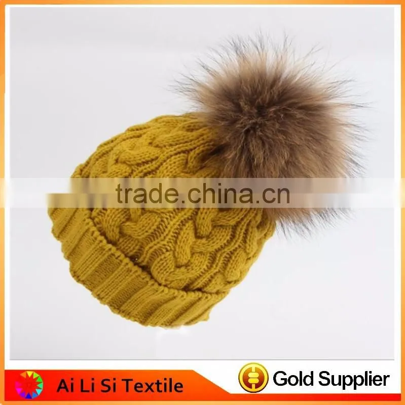 Fashion Colorful Acrylic Winter Beanie Hat, Winter Hats With Fur Pompoms,Custom Knitted Wool Hats