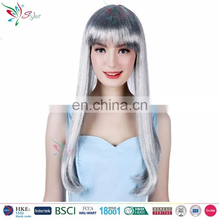 Styler Brand 2016 new fashion tinsel party wig wholesale factory long synthetic hair wig