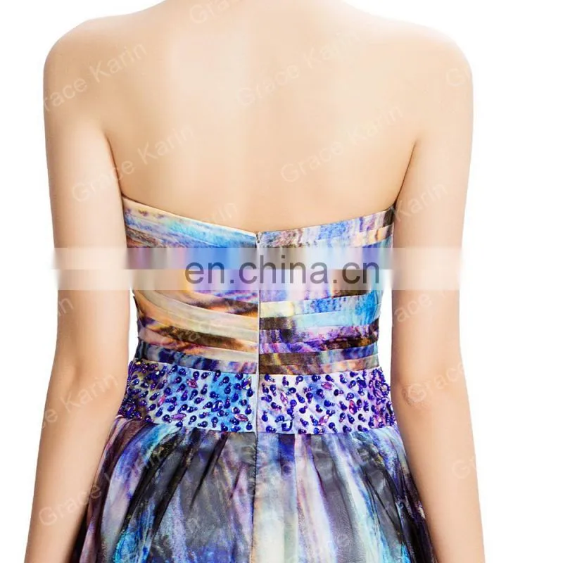 2016 Grace Karin Strapless Chiffon Ball Gown Multi Colors Prom Dress GK000036-1