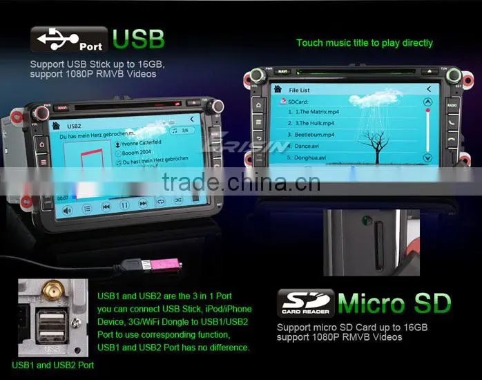 Erisin ES8405V 8 inch 2 Din Car DVD Player for TIGUAN CADDY GOLF 5