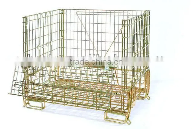 Wire mesh container with front drop gate
