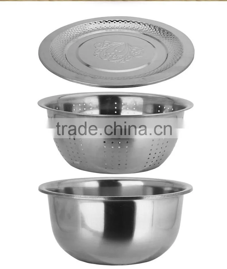 caitang shencai 3pcs oil basin set/ big salad bowl sets/ basket strainer
