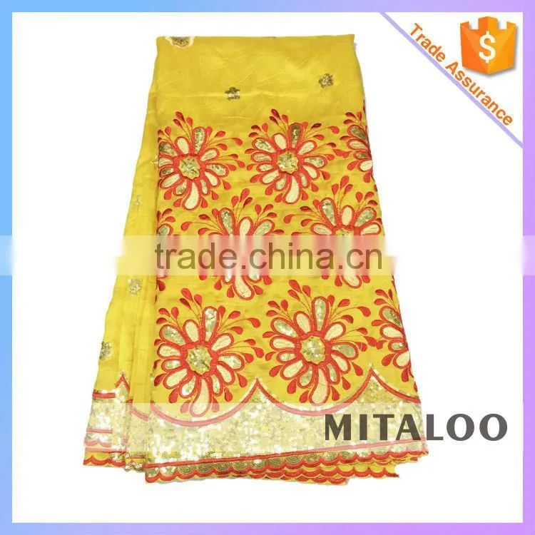 Mitaloo Embroidery Sequins George Lace Fabric Lemon Green George Lace For Wedding Dress MGP0036