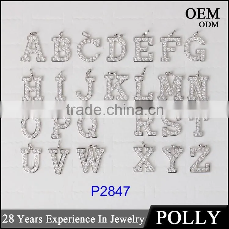 Fashion 925 Sterling Silver 26pcs letter alphabet Initial Bling Bling Pendants