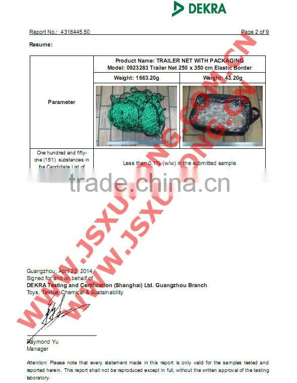 PP or PE Auto Trailer Safety net