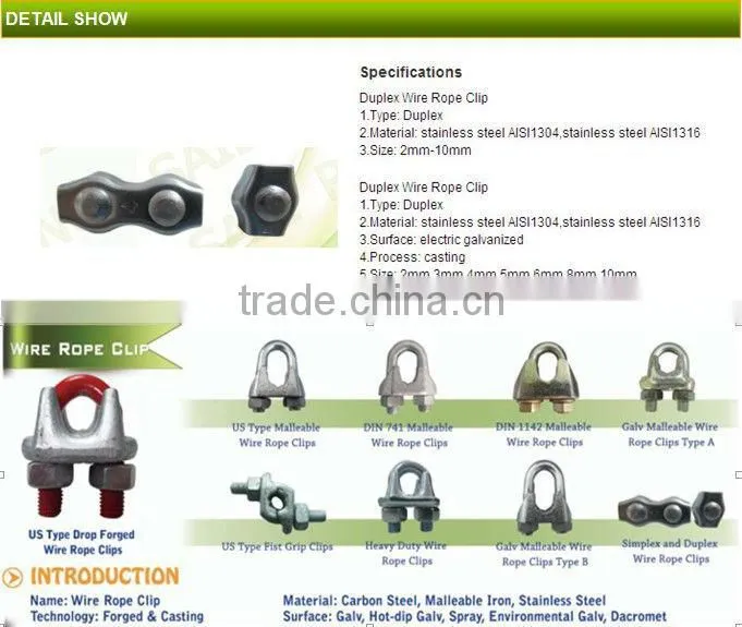 high quality hot galvanizing duplex wire rope clip