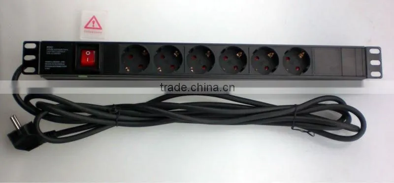 19" 1U 6ways, Alloy Shell, European/German PDU Socket for Cabinet