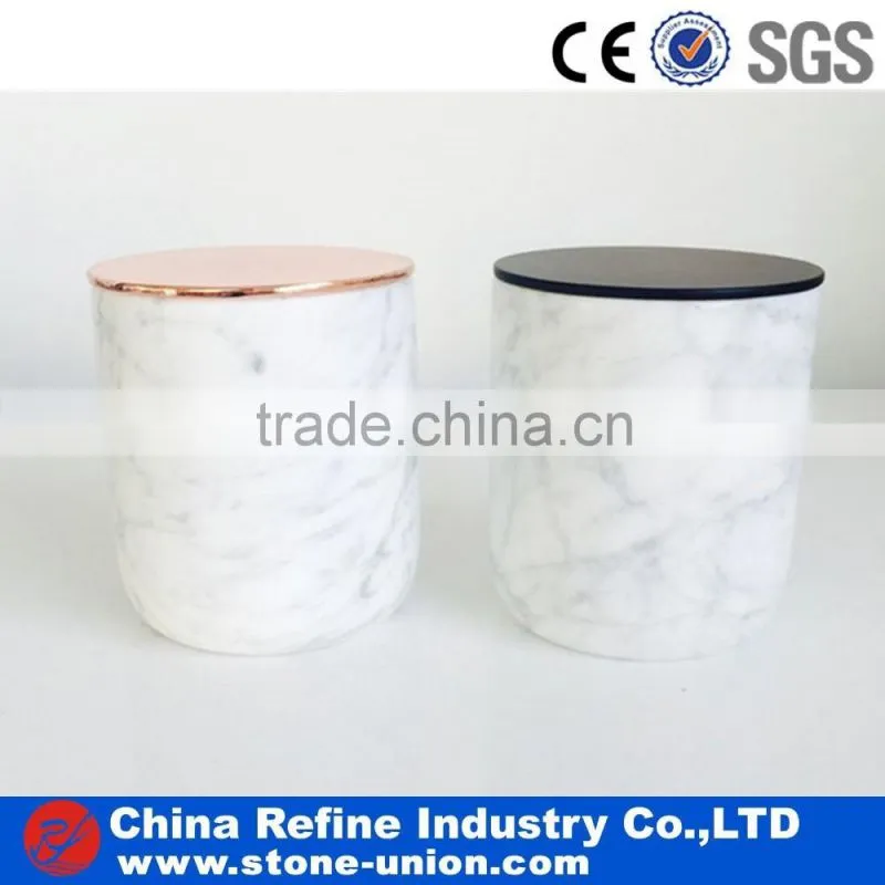New design luxury natural white and brown stone marble candle vase with fill in hole