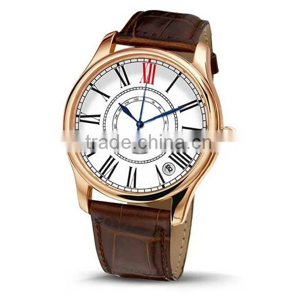 2015 trendy design stainless steel back water resistant leather band factory watch
