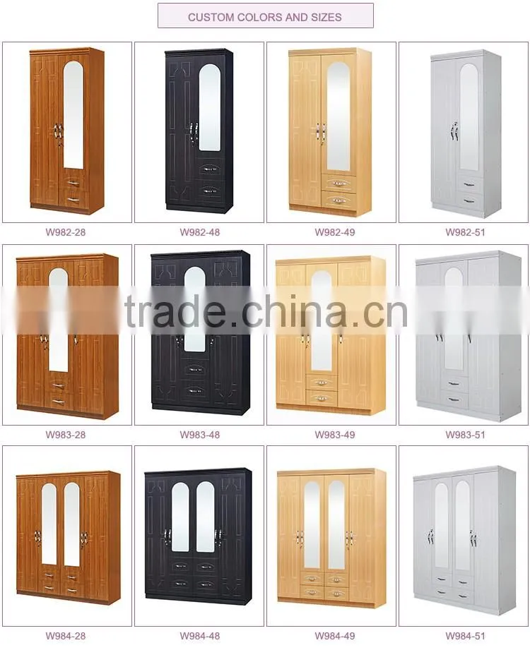 Foshan bedroom furniture wooden almirah designs cheap mirrored armoire wall mounted wardrobe with drawers