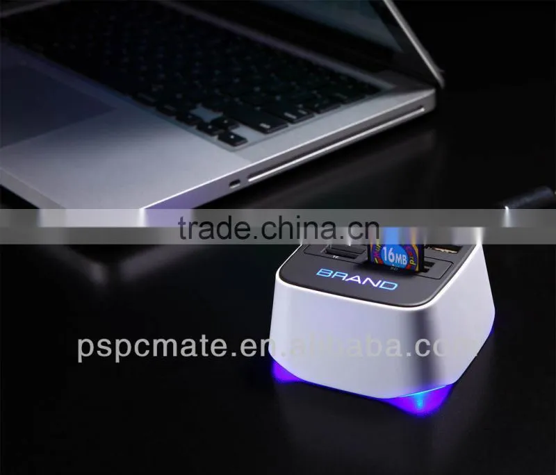 new model 3 ports usb hub with sd card reader combo with LED laser logo