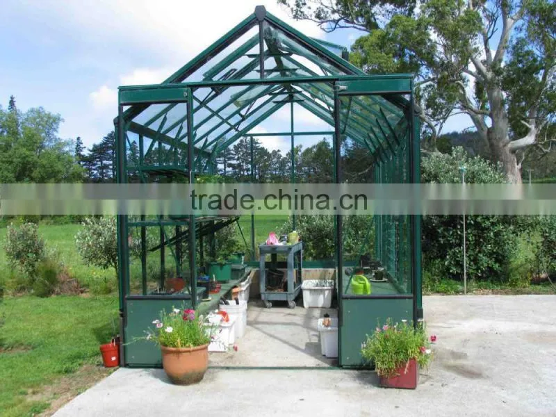 China Manufacture 4mm tempered glass 3mm aluminium profile greenhouse with straight wall