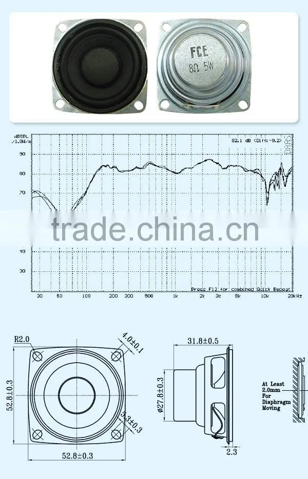 53mm 8ohm 5W square lound speaker for multimedia