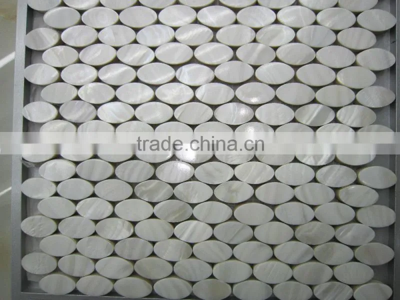 Oval pure White freshwater shell mosaic tile,bathroom tile