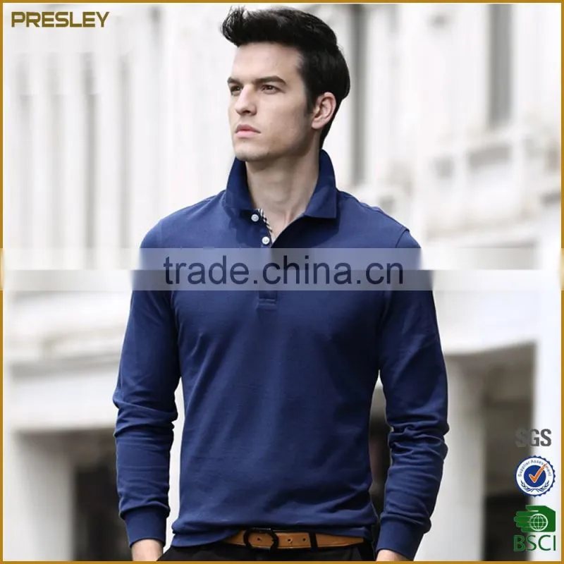 Presley oem New fashion men's casual regular fit blank long sleeve custom polo shirt