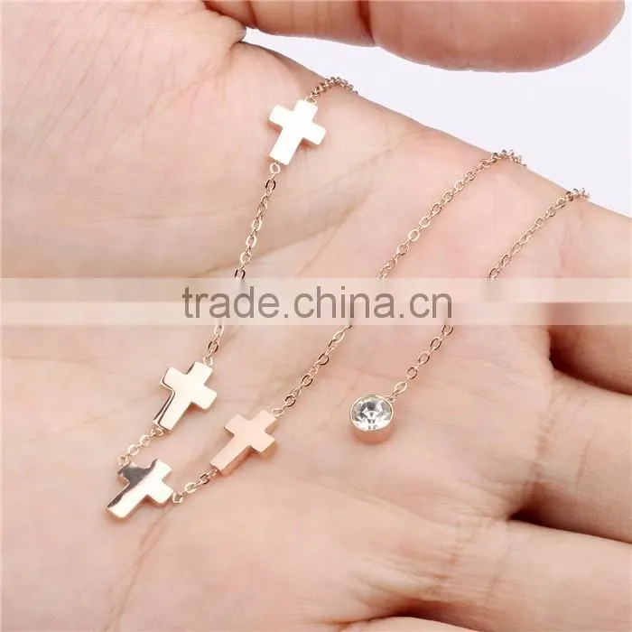 316L women jewellery IP rose gold cross necklace