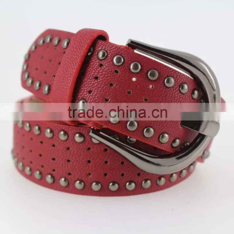 Women's porpular studded 35Mm PU leather belt with hematite buckle