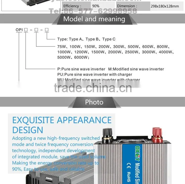 CE RoHS approved 3000w modified wave power inverer dc input 24v ac output 110v/220v with solar panel