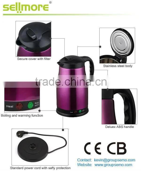 Stainless steel water kettle in electrical kettle appliance (CE.CB.RoHs)
