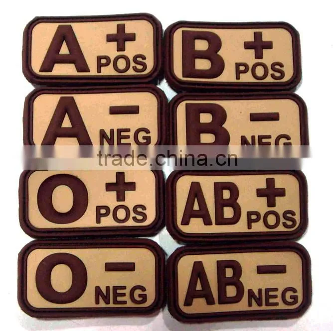 Blood Type Patch rubber badge,PVC patch,Promotional badge