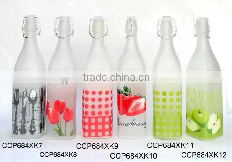 CCP434XK9 frosted glass milk bottle printed with decal