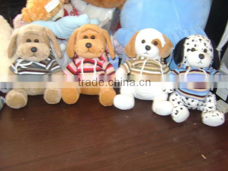 plush dog with knitted garment