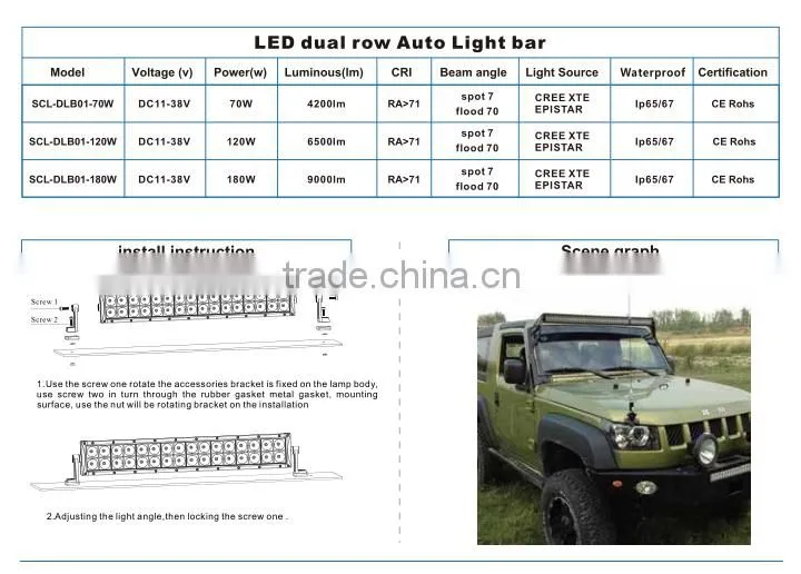 72W White and Amber Flood Beam led driving light bar for car