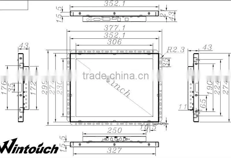 2016 High quality 15 inch industrial touch screen monitor with touch optional