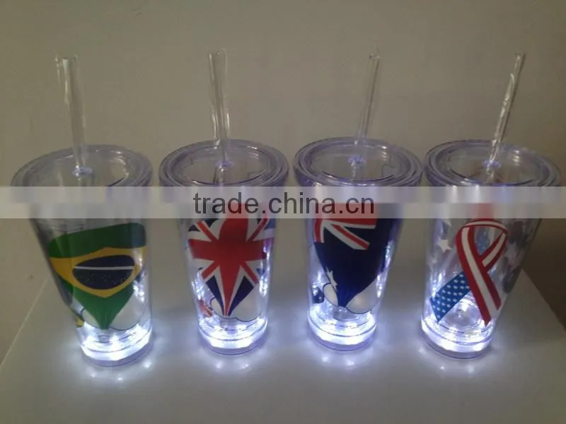 LED double wall tumbler / LED plastic tumbler / LED double wall plastic mason jar tumbler with straw