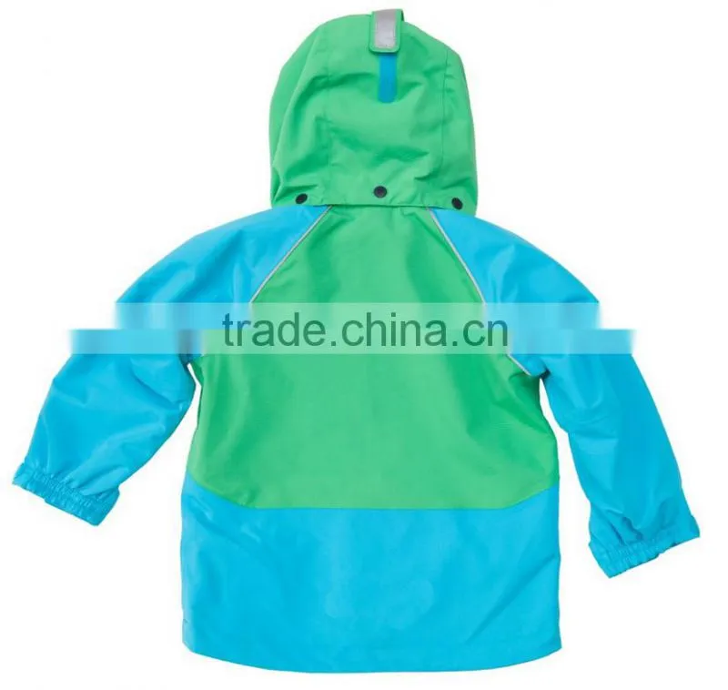 Children softshell jacket taslon windproof with detachable hood reflect print chest zip