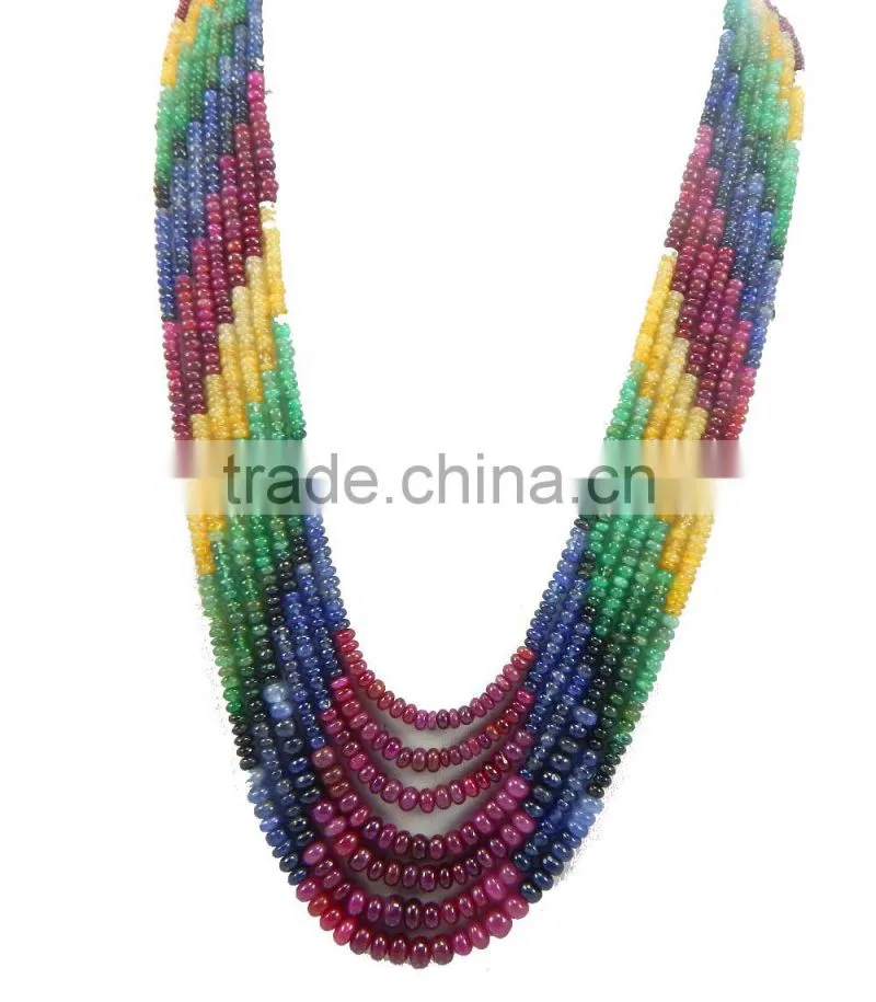 Natural Multi sapphire smooth beads ruby emerald sapphire beads