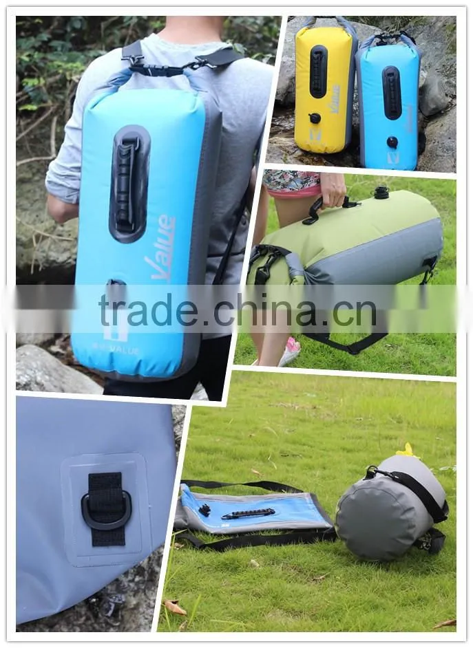 Chinese factory customize tarpaulin bag pack with shoulder straps for outdoor hiking