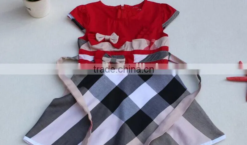 2016 summer Baby Girls grid dresswith short sleeves
